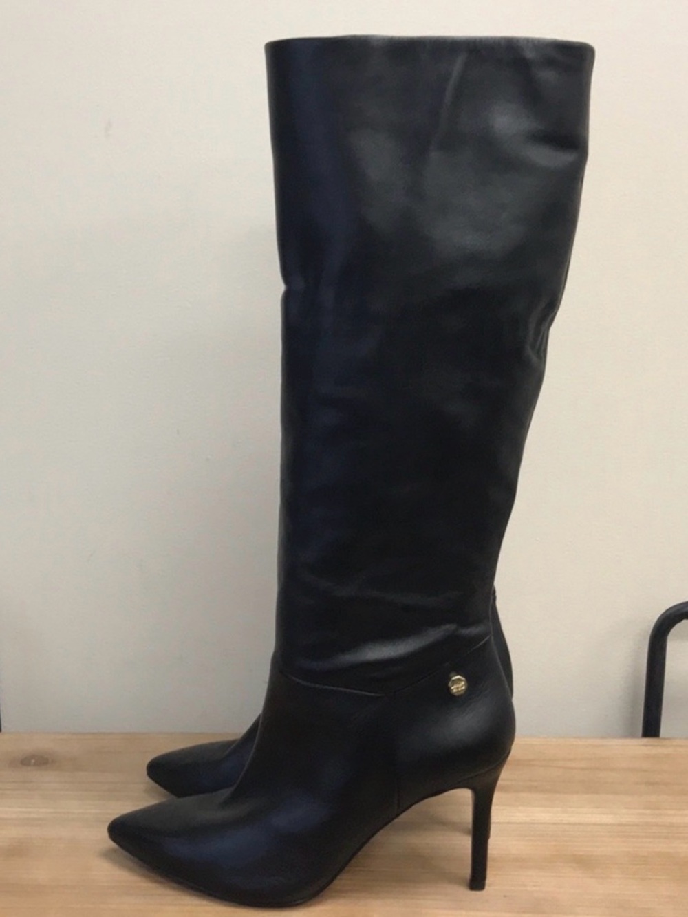 Louise et Cie Black Leather Over-the-Knee Pointed Toe Stiletto Boots